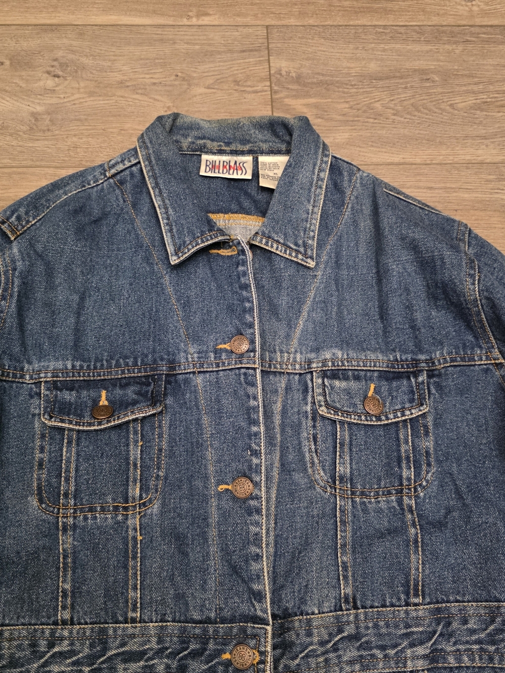 Vintage 90s Bill Blass Jeans Denim Chore Jacket / Longline Coat Size XL - Picture 4 of 10